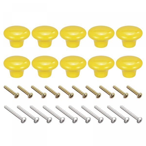 sourcing map 38x28mm Ceramic Drawer Knobs, 10pcs Mushroom Shape Door Pull Handles Yellow