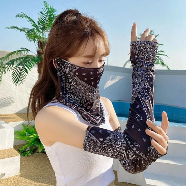 Sunblock Mask UV Protection Cycling Neck Protection Mask Cashew Flower Sleeve Arm Sleeve Guard Ice Silk Cover O