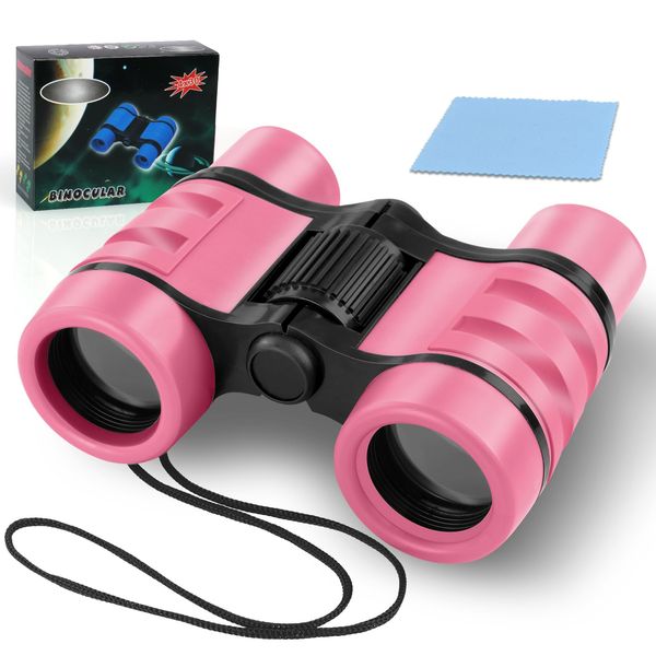 OSDUE Kids Telescope Outdoor Toys, 4x30 High Resolution Binoculars for Kids Toys Educational Learning Kids Binoculars for Sports and Outside Play, Gifts for Age 3-12 Years Old Boys Girls (Pink)