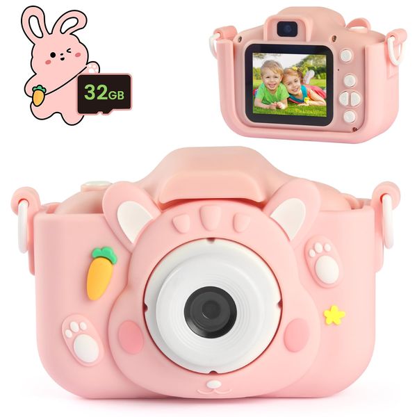 Kids Camera for Boys and Girls, JUGVOLX Rabbit Toddler Camera Toy Selfie Digital Camera for Kids Age 3-12, 1080P Video Camera Gifts Toys for 3 4 5 6 7 8 9 Years Old, Christmas Birthday Gifts