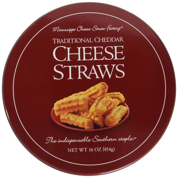 Mississippi Cheese Straw Factory Traditional Cheddar Cheese Straws in Gift Tin, 16oz (454g)