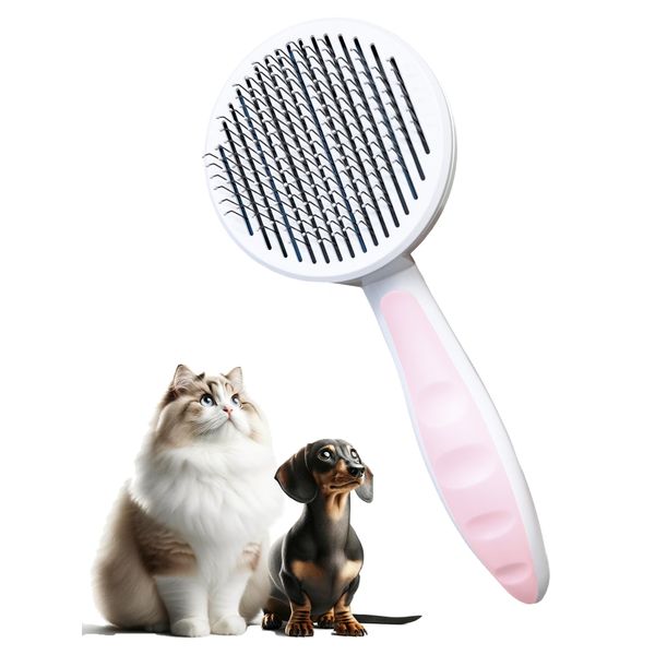 Cat Brush, Grooming Brush, Hair Loss Care, Easy Cleaning, Long and Short Hair, For Dogs and Cats (Pink)