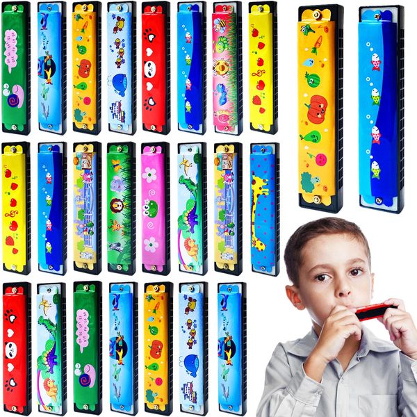 Eerrhhaq 24 Pcs Kids Harmonica,Cartoon Harmonica Toy with Double Row,16 Holes Toddler Harmonicas for Beginners' Musical Instrument Toy,Party Favors,Goodie Bags,Gifts