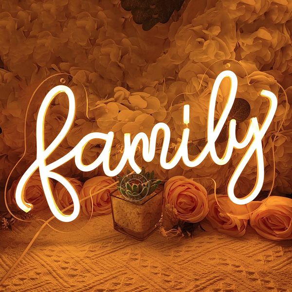 SYLHOME Family LED Neon Light Sign 15.8"X8.7" 5V Sweet Home Wall Decor Morden Farm House Bedroom Living Room Sign Happy Family USB Warm White