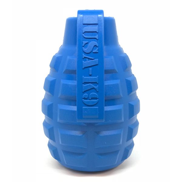 SodaPup USA-K9 Grenade – Durable Dog Treat Dispenser and Chew Toy Made in USA from Non-Toxic, Pet Safe, Food Safe Natural Rubber Material for Mental Stimulation, Problem Chewing, Calming Nerves & More