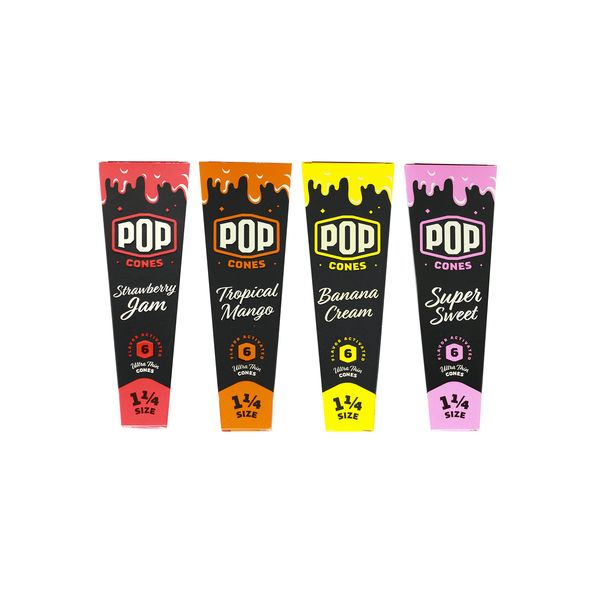 Pop Cones- Cones with a Flavor Burst Pop ( Wraps, Papers, Cones) (All 4 Flavors, 1 1/4), Red, Yellow, Blue, Orange