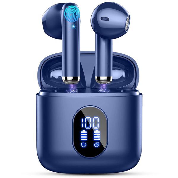 Wireless Earbuds, Bluetooth Headphones 2024 Wireless Headphones with Deep Bass, New Mini Bluetooth Earphones in Ear 4 ENC Mic, Noise Cancelling Ear buds 30H Bluetooth Earbuds USB-C, Deep Blue