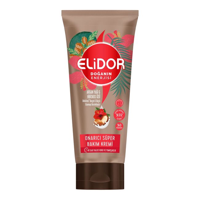 Elidor Doğanın Enerjisi Onarıcı Süper Saç Bakım Kremi Argan Yağı ve Hibiskus Özü Dökülme Karşıtı ve Güçlü Uzamayı Destekleyici (170 ml)