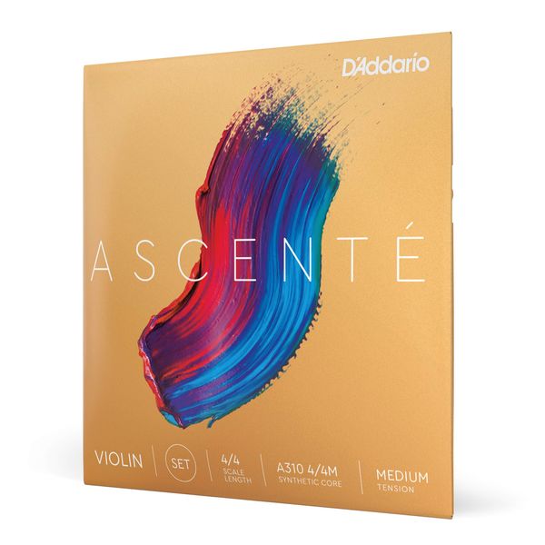 D'Addario Ascente 4/4 Size Violin Strings Set with Bal Ends and Synthetic Core - A310 4/4M - Full Set - Medium Tension