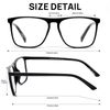 OCCI CHIARI Men's Reading Glasses 0.0, Rectangular Blue Light Blocking Glasses for Men, Stylish Computer Glasses Durable Hinge (Black)