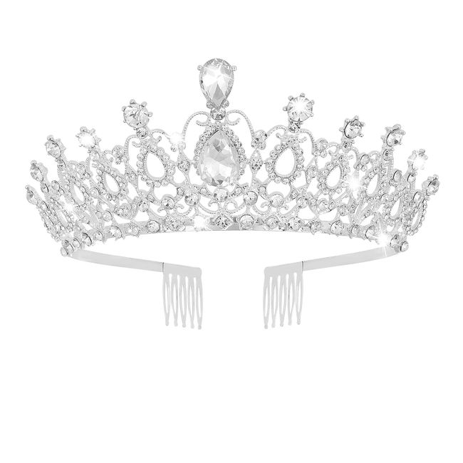 Sibba Tiara Krone Strass Kristall Krone Kamm Braut Hochzeit Prinzessin Kopfbedeckung Haarschmuck Geburtstag Party Karneval Abschlussball Urlaub Feier Mädchen Brautjungfer Krone Valentinstag (Silber)