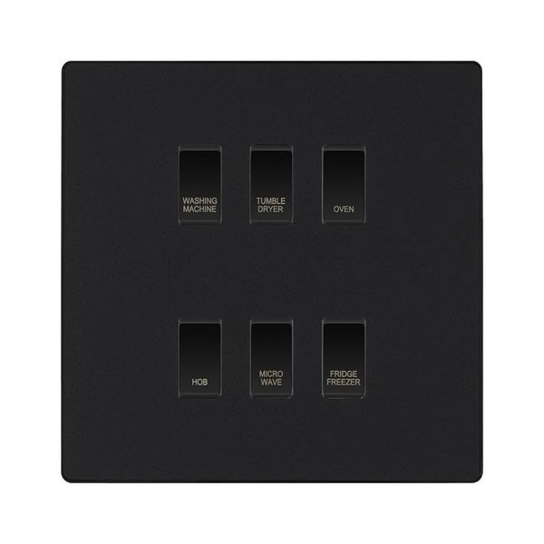 BG Evolve Matt Black Custom Appliance Grid Switch 6 Gang Screwless