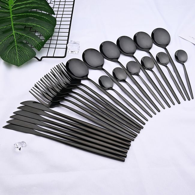 36Pcs Black Matte Flatware Cutlery Set 304 Stainless Steel