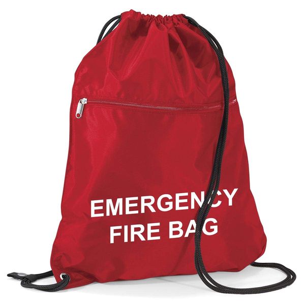 School & Workplace Evacuation Emergency Fire Bag - Printed Red Documents & Equipment Drawstring Sack Bag