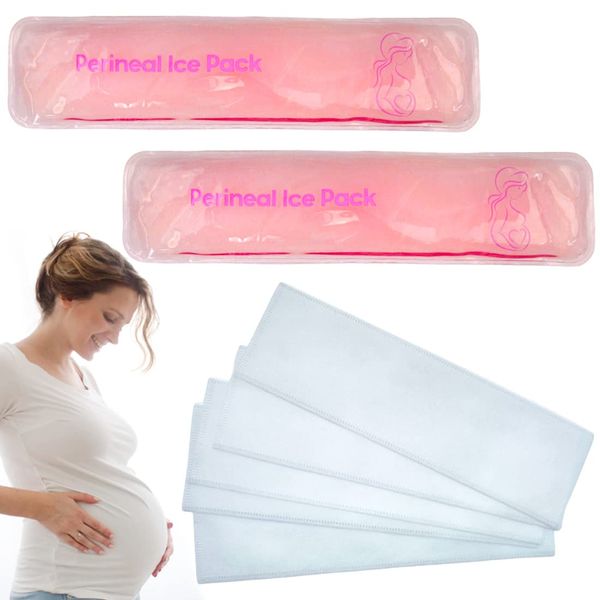 Reusable Perineal Ice Packs for Postpartum & Hemorrhoid Pain Relief, hot & Cold Pack for Women After Pregnancy, 2 Ice Pack and 3 Cover. (Pink＆Non-Woven Cover)