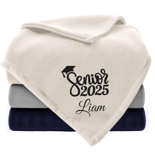 Personalized Blanket with Name, Custom Fleece Throw Blanket for Graduation, Cozy Soft Blanket for Bed, Sofa, Couch, Travel, Camping, Personalized Gift for Seniors, Graduates 2025 Men & Women - Linen