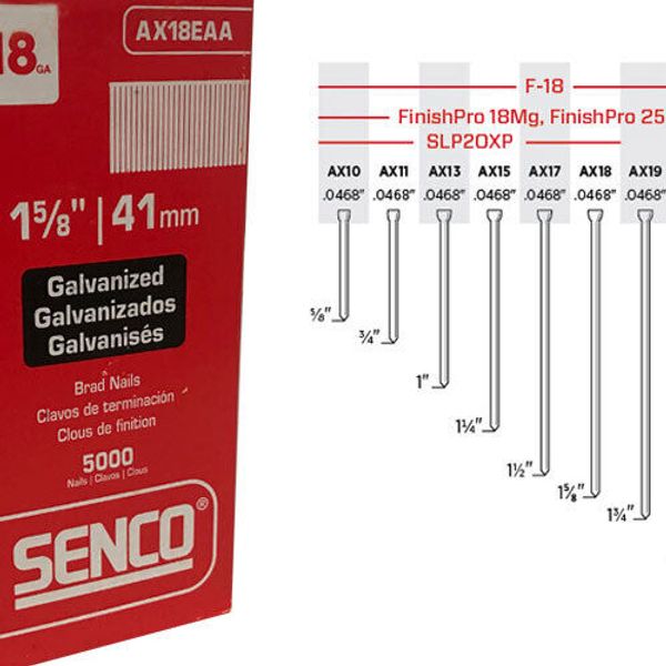 Senco AX18EAA 18 Gauge 1-5/8" Electro-Galvanized Medium Head Brad Nails