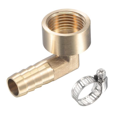 uxcell Brass Hose Barb Fitting Elbow 12mm x G1/2 Female Thread Right Angle Pipe Connector with Stainless Hose Clamp