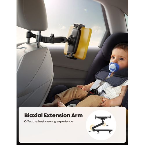 Lamicall Car Headrest Tablet Holder - [3 in 1 Extension Arm] Adjustable Tablet Car Mount for Back Seat, Road Trip Essentials for Kids, for 4.7-11" Device Like iPad Pro, Air, Mini, Galaxy, Fire, Black