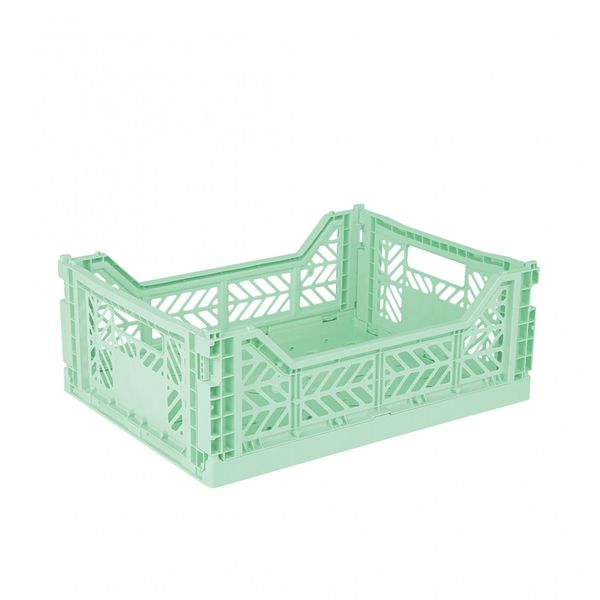 Ay-Kasa Folding Crate, Sturdy Folding Box, Plastic, Stackable, Warm Mint, Midi (40 x 30 x 14 cm)