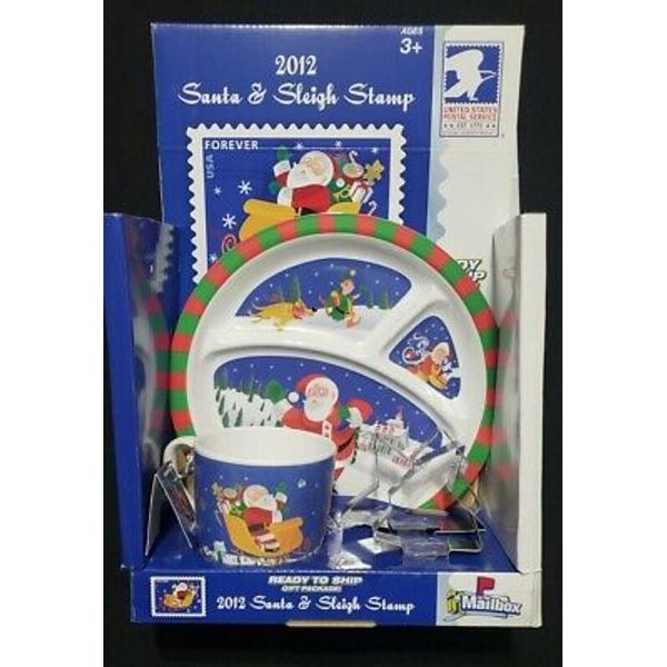 NEW Santa Sleigh Gift Set Plate Cup Cookie Cutter Child Christmas 2012 USPS Mail