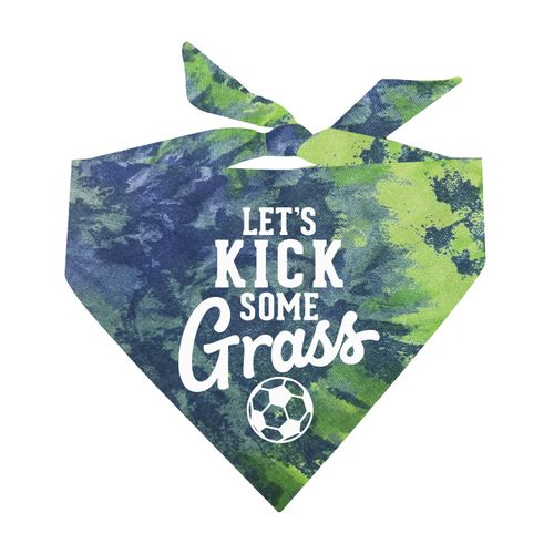 Let's Kick Some Grass Soccer Dog Bandana (Green/Blue Scrunch, OS 1077)