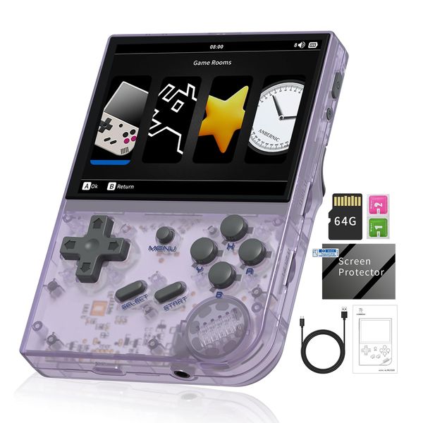 2024 New RG35XX Handheld Game Console 3.5" IPS Retro Games Consoles Classic Emulator Hand-held Gaming Console Preinstalled 64GB 5515 Video Games Linux System Support H-D-M-I (RG35XX PurpleTP)