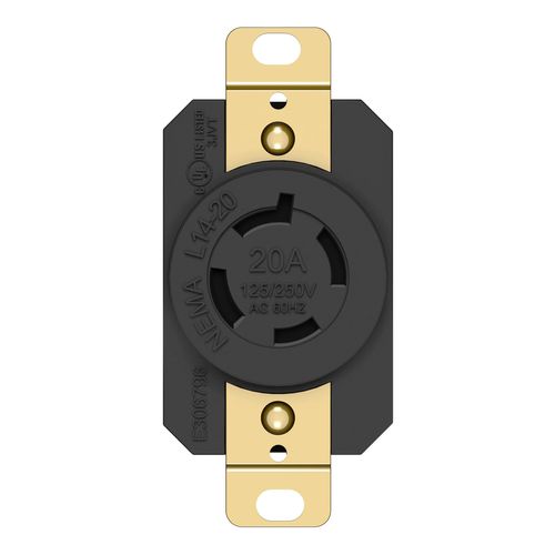 ENERLITES NEMA L14-20R Flush Mounting Locking Receptacle for Generator, Twist Lock Outlet, 20 Amp, 125/250 Volt, 3 Pole, 4 Wire Grounding, Industrial Grade, UL Listed, 66420-BK, Black