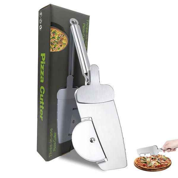 WUBAYI Premium Pizza Cutter, Stainless Steel Pizza Wheel, Multi-Function Kitchen Pizza Cutter Wheel, with Non Slip Sharp Stainless Steel Blades and Pizza Spatula, Easy to Cut and Clean