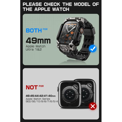 SUPCASE for Apple Watch Ultra 2/1 49mm Case with Band 2024/2023/2022 (Unicorn Beetle Ore), [Anti-Scratch] [Military-Grade Protection] Rugged Sport Men Bumper Case with Adjustable Strap Band, Black