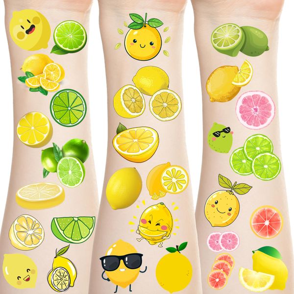 BignzwUra 370 PCS Lemon Cutie Themed Tattoos Temporary Stickers- Yellow Lemon Lime Pink Lemon Baby Shower Birthday Party Favors Supplies Decorations Goodie Bag Tattoos Temporary(30 Sheets)