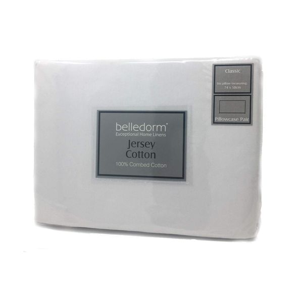 Belledorm Memory Foam Jersey 100% Cotton Classic Pillowcase Pair, White, Classic Pillowcase