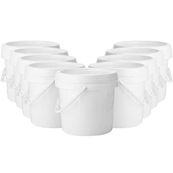 10-Pack 1 Gallon White Plastic Bucket with Handle