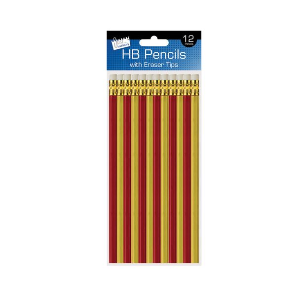 Just Stationery 5019/96 HB Pencil with Eraser, Pack of 12