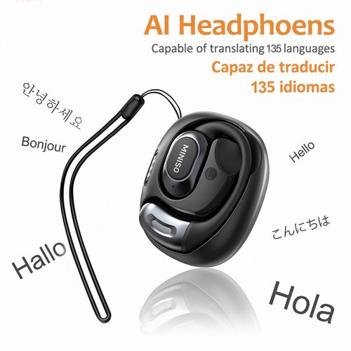 MINISO Al Translation True Wireless OWS Headphones MS156, Support 135 Languages & Accents Bluetooth Open Ear Earphones, Long Battery Life HiFi Stereo Sound Wireless Earhooks Headset for Sport (Cream)