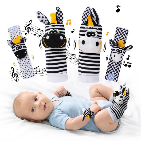 Baby Toys 0-6 Months,High Contrast Baby Toys for Newborn,Black and White Baby Toys,Infant Rattle Socks and Wrist Toy,Newborn Toys 0 3 Months Brain Development,0-6 Months Babies Boy Girl Gift