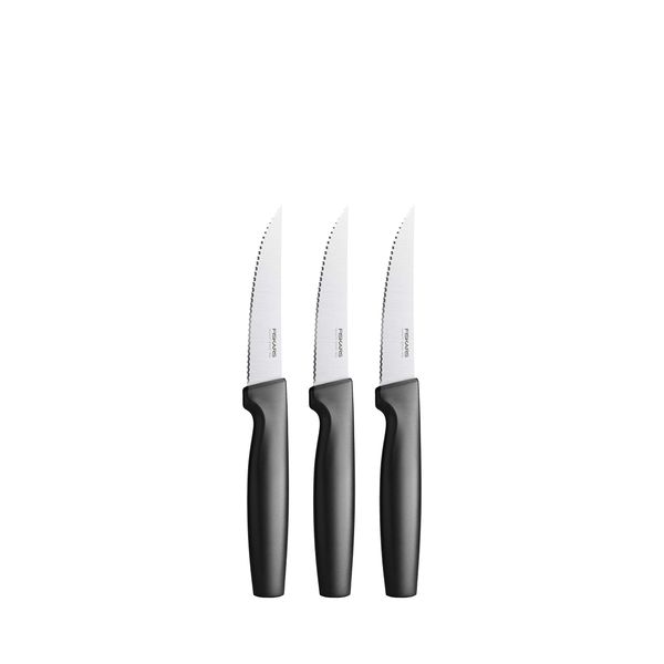 Fiskars Steak Knife Set, 3 Pieces, Functional Shape, Stainless Steel/Plastic, Black, 1057564