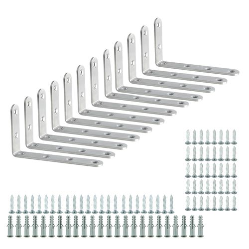 Alise 12 Pcs Floating Shelf Brackets,Heavy Duty L Bracket Corner Brace,5'' x 3'' Stainless Steel Corner Joint Angle Bracket for Hanging Support Shelves Support DIY,Brushed Finish