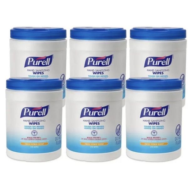 Purell Hand Sanitizing Wipes, Fresh Citrus Scent, 270 Wipes/Can, Pack of 6 Cans