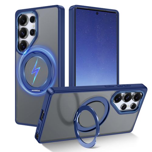 Rancase Compatible with Galaxy S25 Ultra Case with Stand,Fit for MagSafe,360°Rotatable Ring Designed,Translucent Matte Texture Protective Military Grade Shockproof Case,Blue