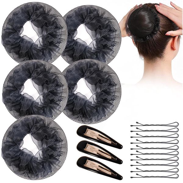 KKTOCHVC Women Bun Dancer Hair net Ballet Dance Skating Bun Cover Elastic Band Hair Nets for Bun (5pcs)(black)