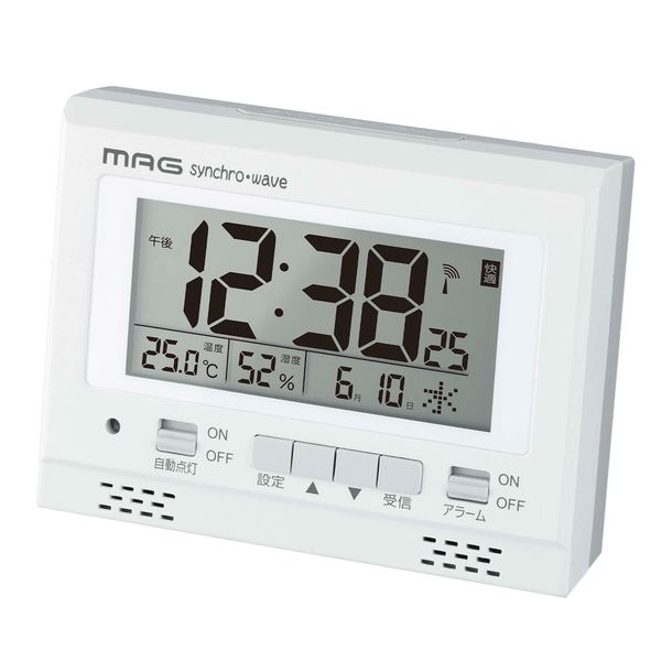 MAG T-780WH-Z Alarm Clock, Radio, Digital, White, Light Up, Automatic Lighting, Snooze, Light Included