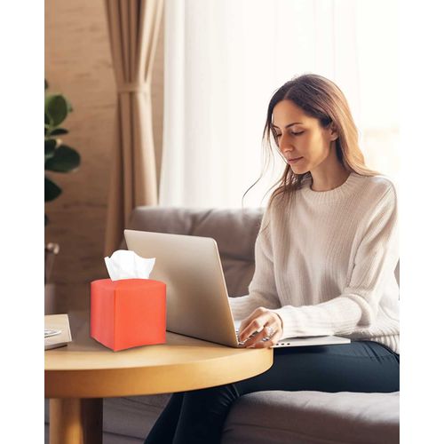 Orange Tissue Box Cover Square – Tissue Box Holder with Bottom Belt [JESMINI] Modern PU Leather Tissue Holder for Home Fall Decoration