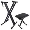 Adjustable Double-X Piano Keyboard Stand and Bench Set Black