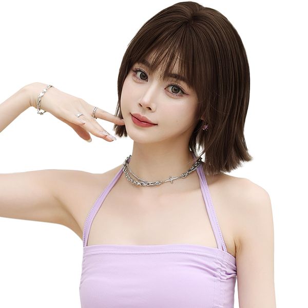 Hawkko Wig, Bob, Short, Women's Full Wig, Curly Wave, Wig, Cross-Dressing Wig, Outward, Stylish, Wig, Splashing Outside, Natural Harajuku, Small Face, Popular, Heat Resistant Wig, Fashion, Lolita, Cosplay, Net/Comb Included (Chocolate)