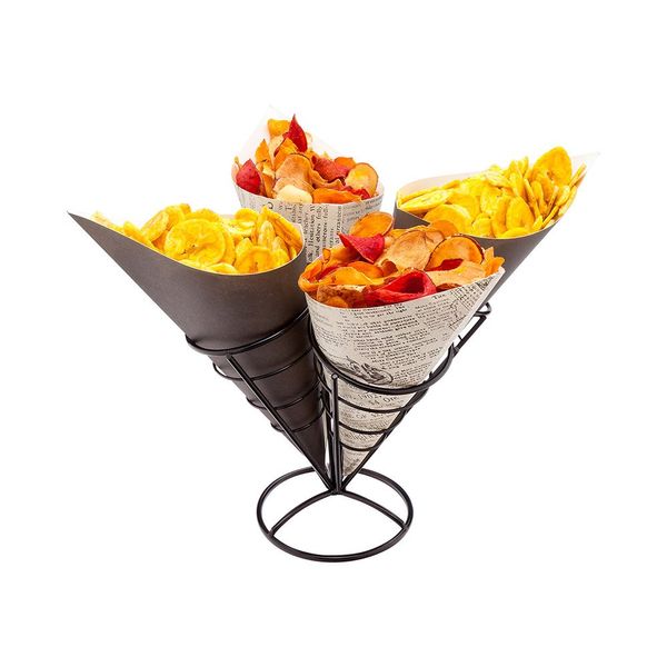 Restaurantware 3.5 x 6.8 Inch Food Cone Display 1 Cone Holder Stand - Spiral 4 Slots Black Iron Ice Cream Cone Holder For Snacks Appetizers Or Desserts