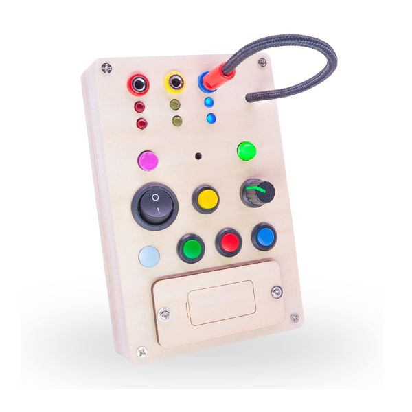 Espamig Busy Board Toddler Montessori Toys Led Light Switch Busy Board Autism Sensory Toys for Busy Toddlers Sensory Wall Panel Fidget Board Wooden Toys for Toddlers 1-3 (Pluggable Wire Busy Board)