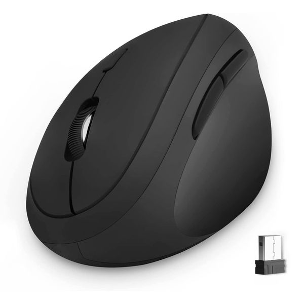 seenda Kabellose Maus Ergonomisch, Vertikale Maus Leise via 2.4G Verbindung mit USB-Empfänger DPI 1600/1200/800, Wireless Mouse mit 6 Tasten für PC/Laptop/Windows/Mac, Schwarz