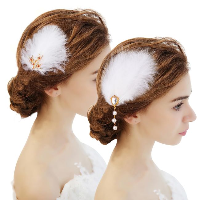 MWOOT 3 Stück Weiß Feder Haarschmuck Haarclips, Fascinators Feder Haarspangen Kopfschmuck zum Frauen und Mädchen Cocktail Teeparty Zubehör