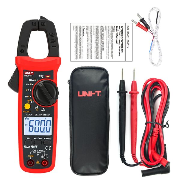 UNI-T UT204R Digital Clamp Meter Temperature AC DC Current Voltage Resistance Tester Multimeter